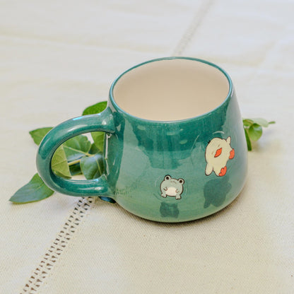 Funny Frog and Duck Summer Mug: Handmade Ceramic Coffee Cup