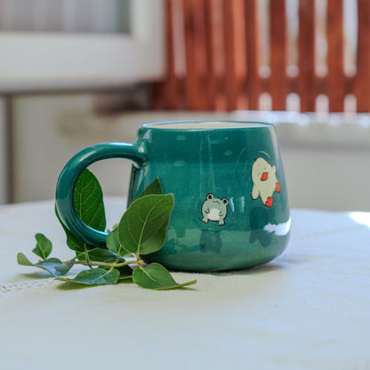 Funny Frog and Duck Summer Mug: Handmade Ceramic Coffee Cup