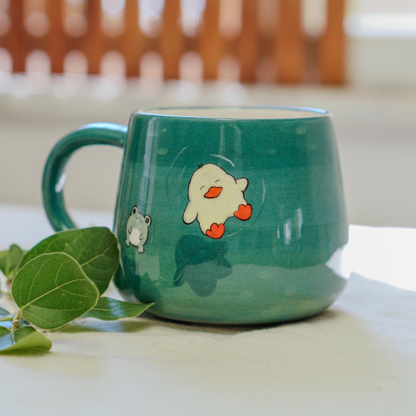 Funny Frog and Duck Summer Mug: Handmade Ceramic Coffee Cup
