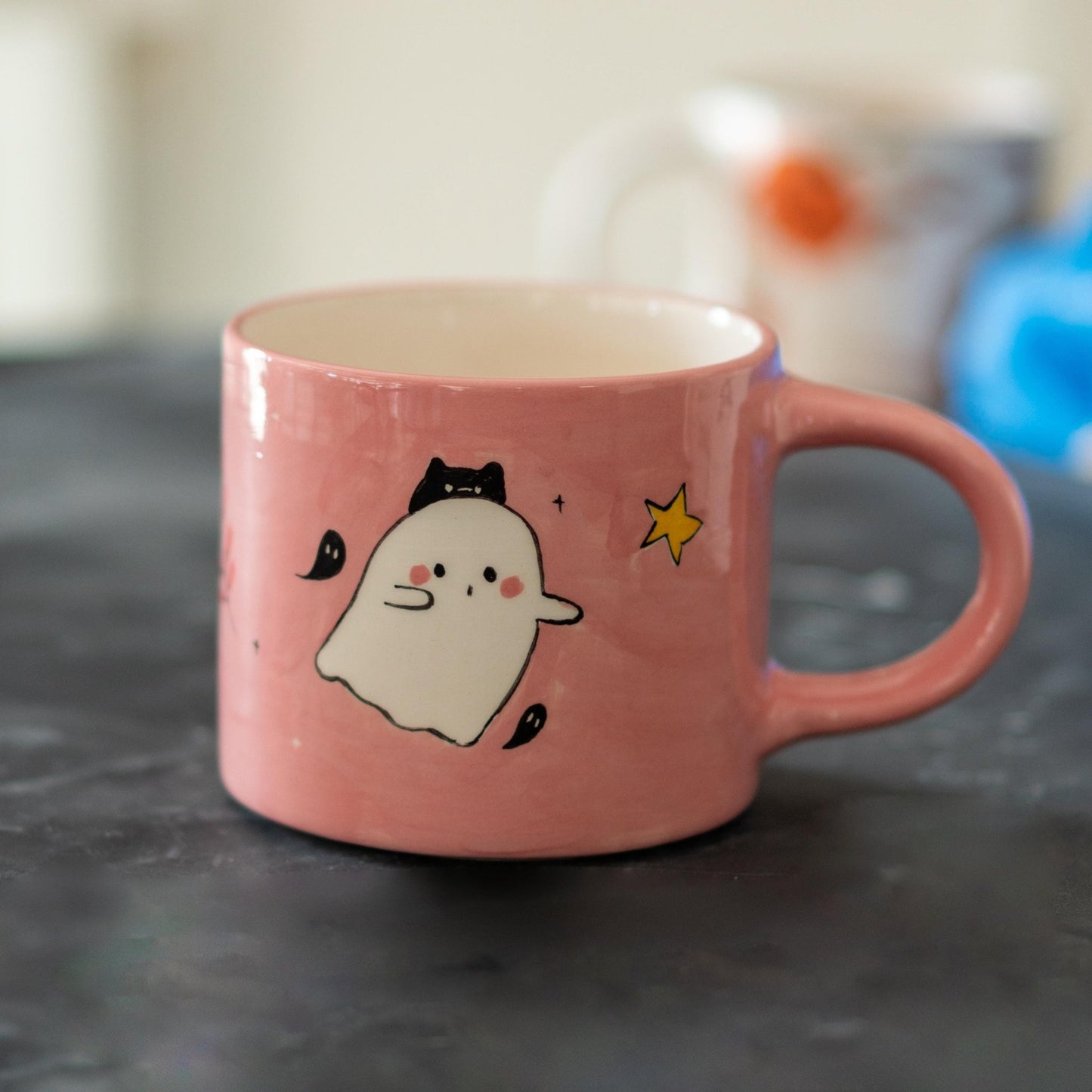 Ghost and Cat Mug - Cute Halloween, Handmade Ceramic Mug, Cute Witch Ghost