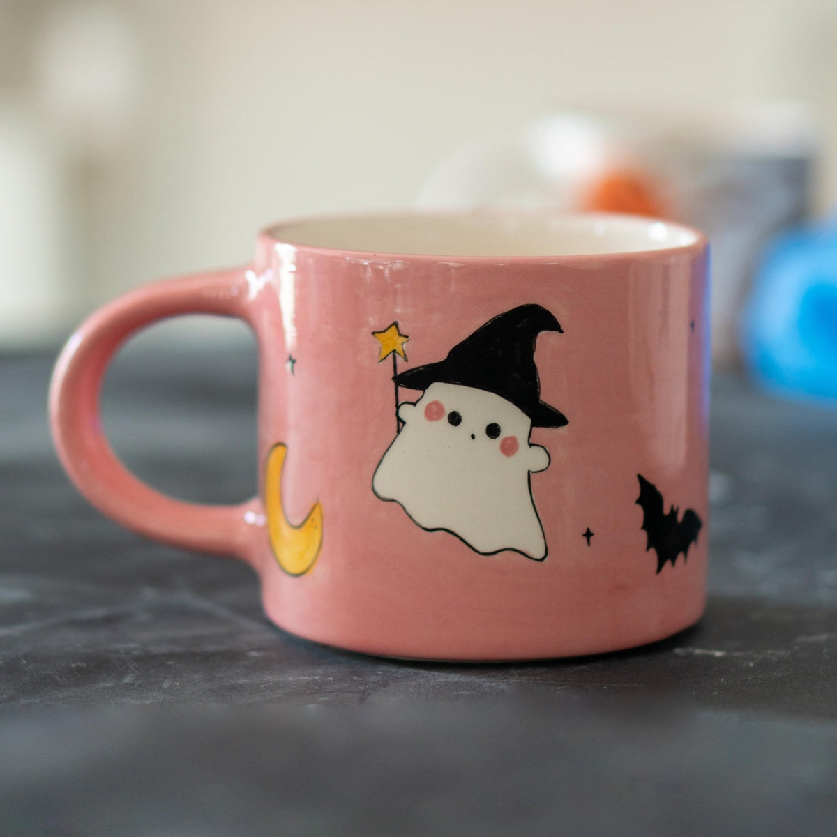 Ghost and Cat Mug - Cute Halloween, Handmade Ceramic Mug, Cute Witch Ghost