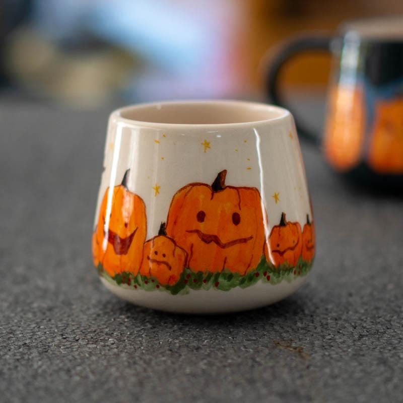 Halloween Cat Mug, Black Cat with Witch Hat and Pumpkins, Spooky Fall Decor