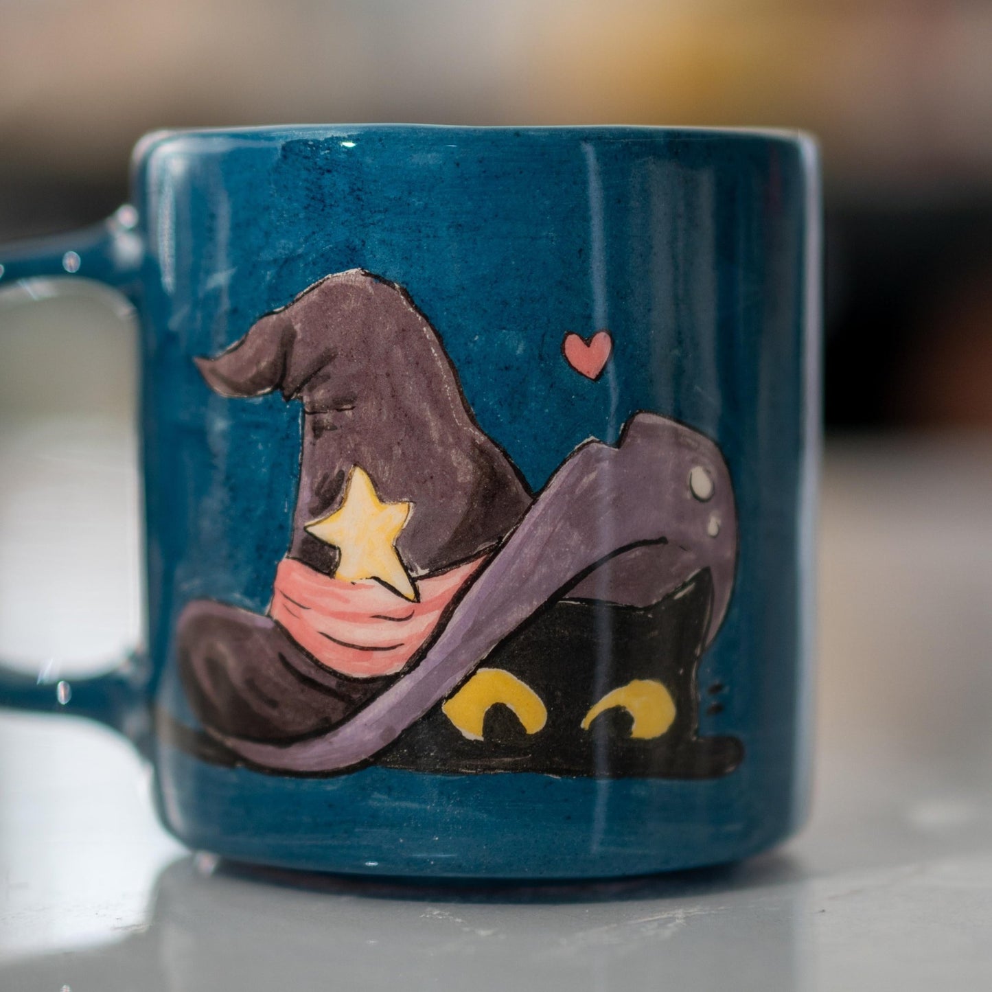 Halloween Cat Mug - Witch Hat Ceramic Coffee Mug, Spooky Hand-Painted Cup, Cute Halloween Gift, Handmade Pottery for Cat Lovers