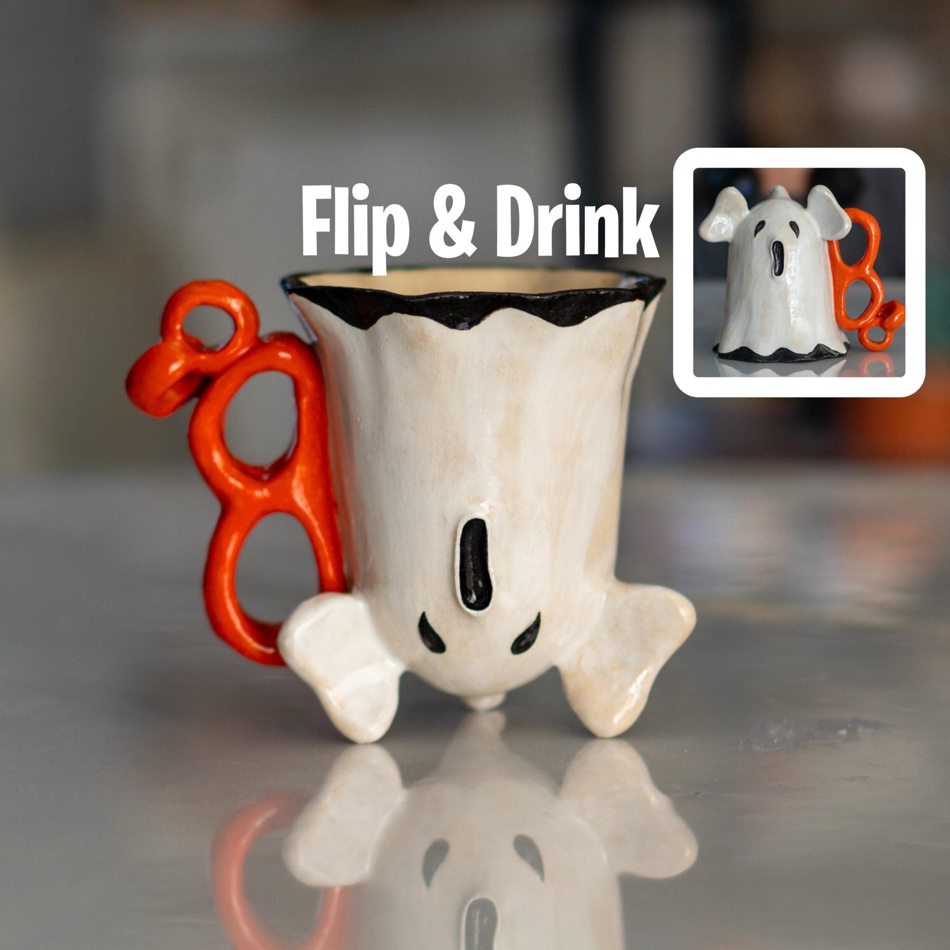 Halloween Ghost and Coffee Mug, Ceramic Ghost Mug, Funny Halloween Mug