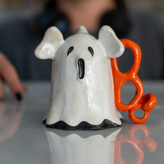 Halloween Ghost and Coffee Mug, Ceramic Ghost Mug, Funny Halloween Mug