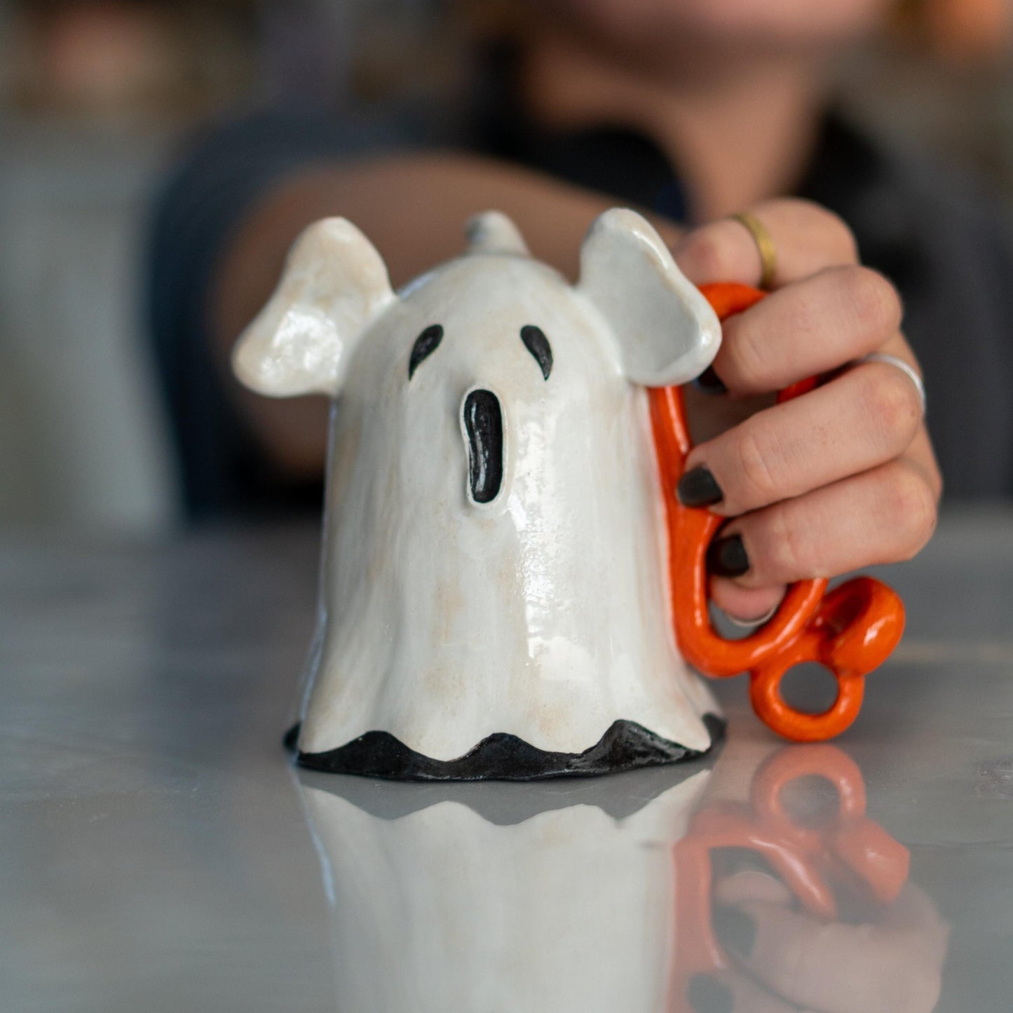 Halloween Ghost and Coffee Mug, Ceramic Ghost Mug, Funny Halloween Mug