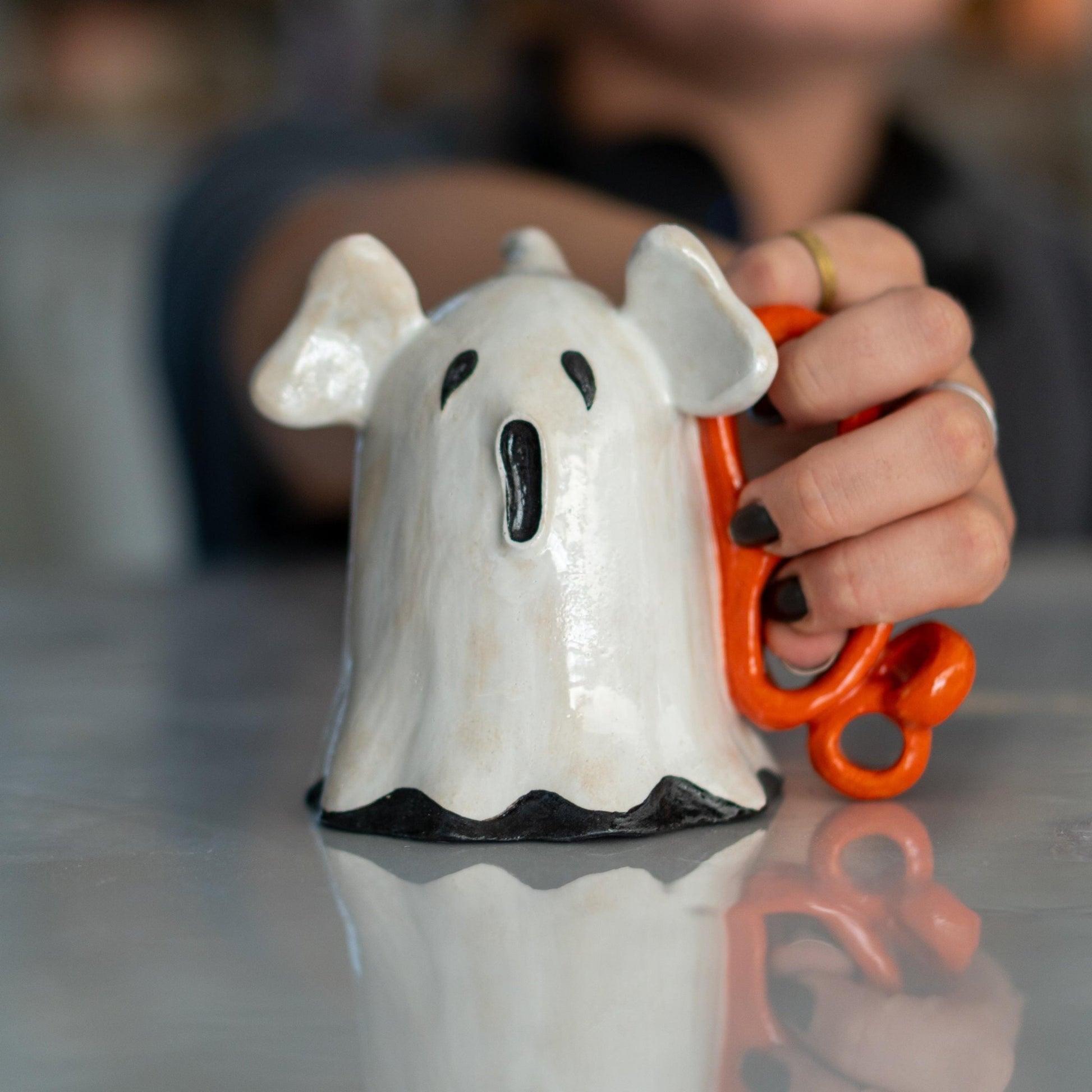 Halloween Ghost and Coffee Mug, Ceramic Ghost Mug, Funny Halloween Mug