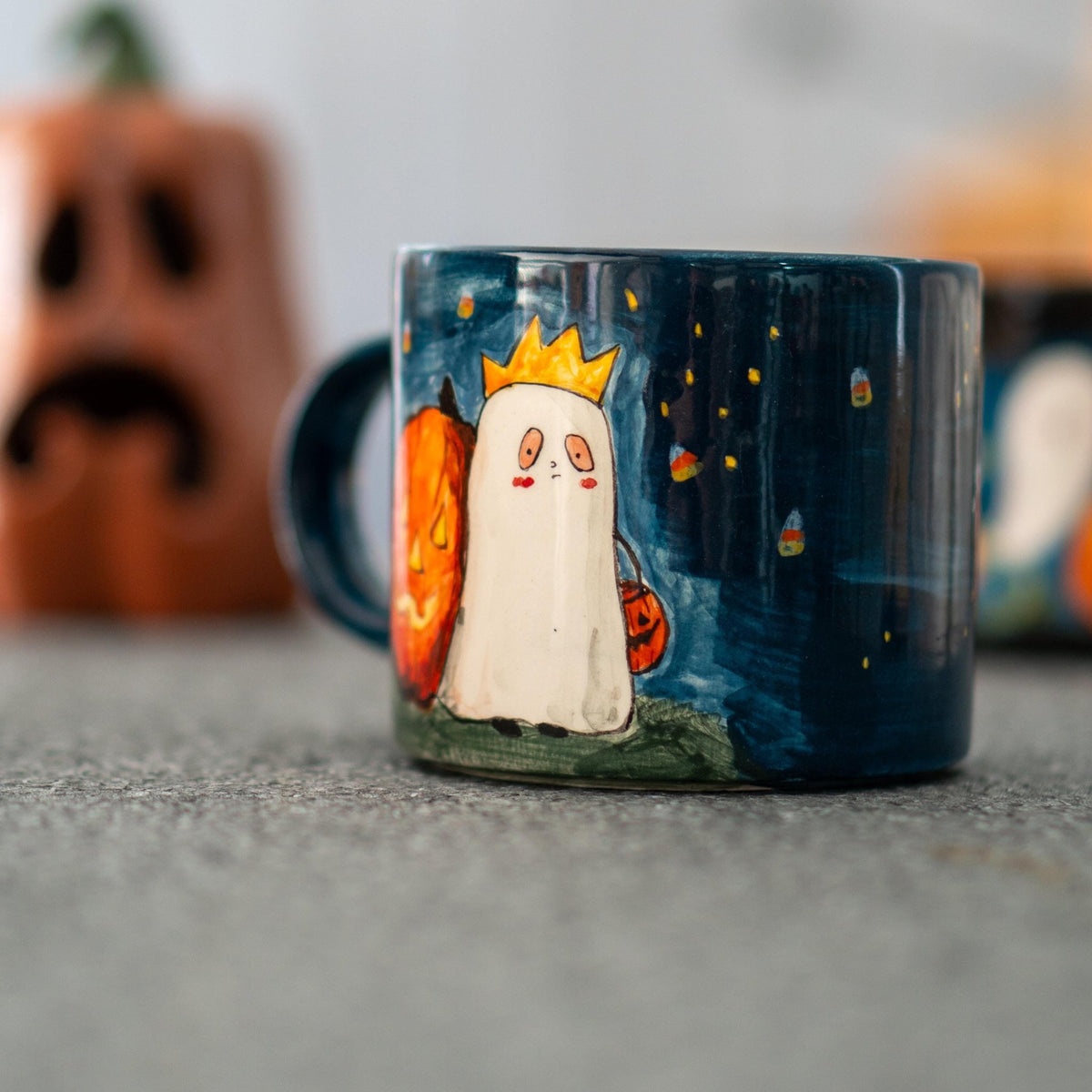 Halloween Ghost Mug - Pumpkin Mug, Ceramic Coffee Cup, Fun Spooky Decor, Unique Fall Gift