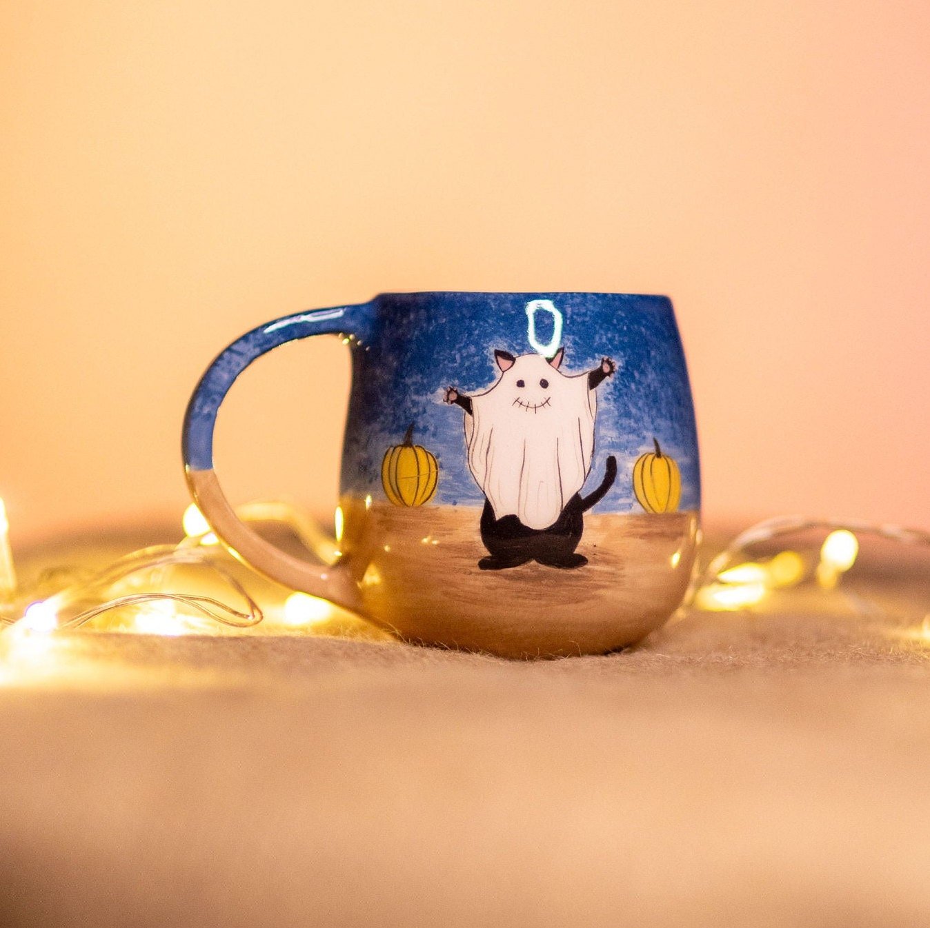 Halloween Mug, Black Cat Funny Coffee Mug, Handmade Ceramic Coffee Cup