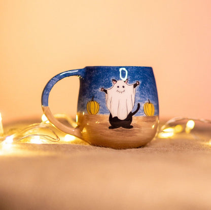 Halloween Mug, Black Cat Funny Coffee Mug, Handmade Ceramic Coffee Cup