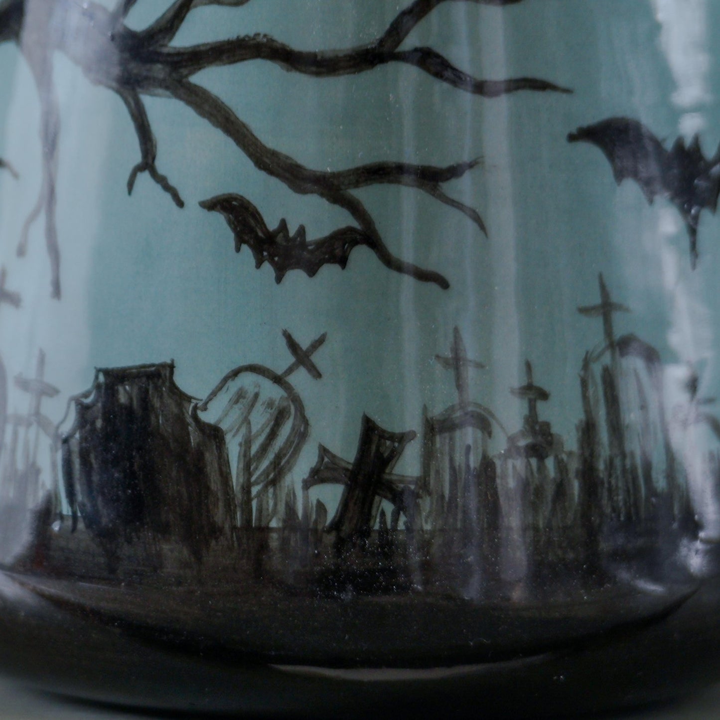 Halloween Mug - Black Cat Mug, Halloween Gift Cemetery Mug, Pottery Mug Scary Gift