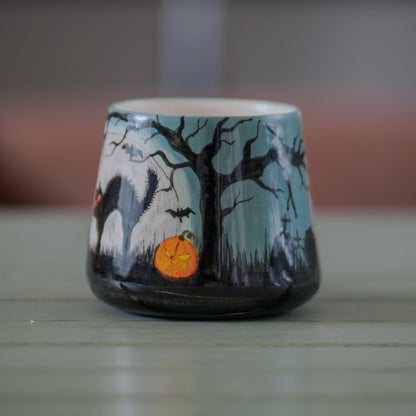 Halloween Mug - Black Cat Mug, Halloween Gift Cemetery Mug, Pottery Mug Scary Gift