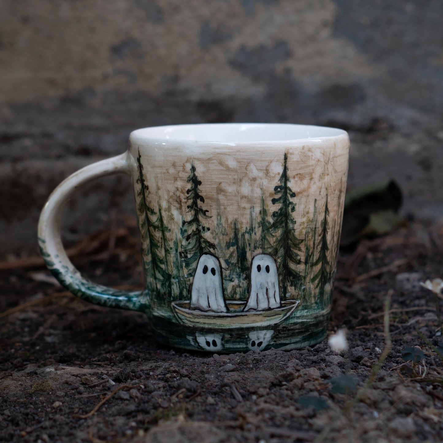 Halloween Mug - Halloween Gift, Handmade Ceramic Mug, Handmade Pottery, Haunted Forest Ghosts, Funny Mug