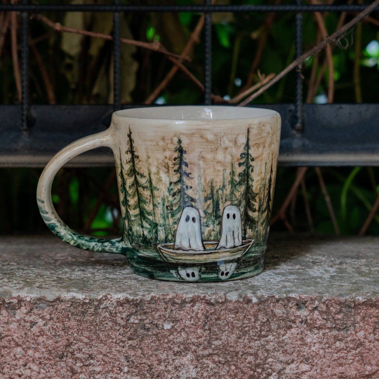 Halloween Mug - Halloween Gift, Handmade Ceramic Mug, Handmade Pottery, Haunted Forest Ghosts, Funny Mug