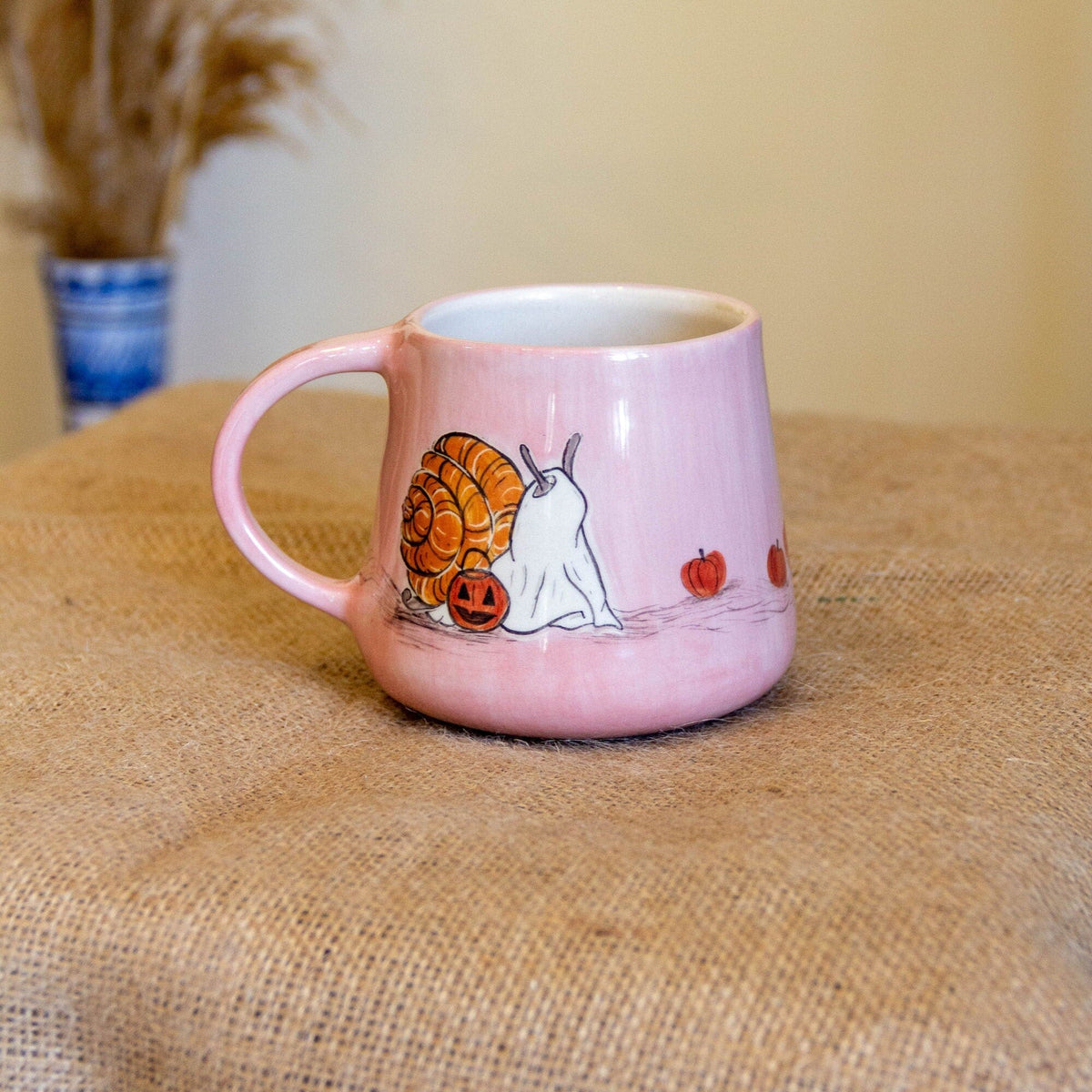 Halloween Mug, Snail and Pumpkin Ceramic Mug, Handmade Coffee Mug, Fall Decor