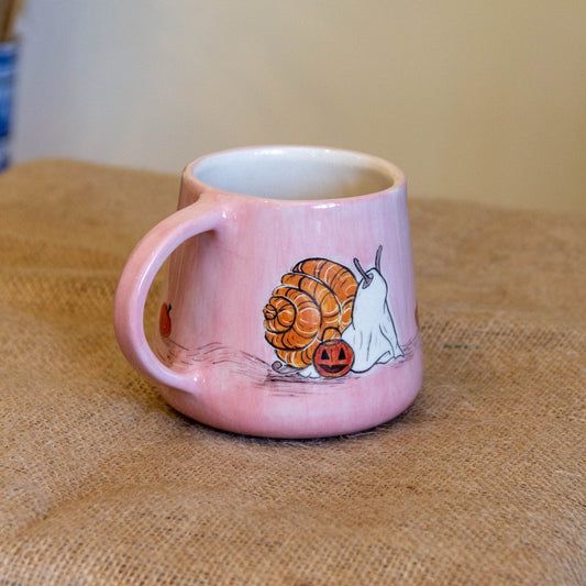 Halloween Mug, Snail and Pumpkin Ceramic Mug, Handmade Coffee Mug, Fall Decor