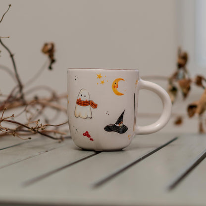 Halloween Mug - Witch Cauldron Mug, Cute Ghost, Handmade Ceramic Spooky Cup, Witchy Halloween Decor, Unique Goth Gift