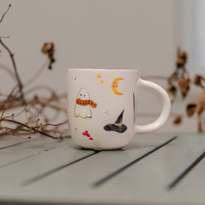 Halloween Mug - Witch Cauldron Mug, Cute Ghost, Handmade Ceramic Spooky Cup, Witchy Halloween Decor, Unique Goth Gift