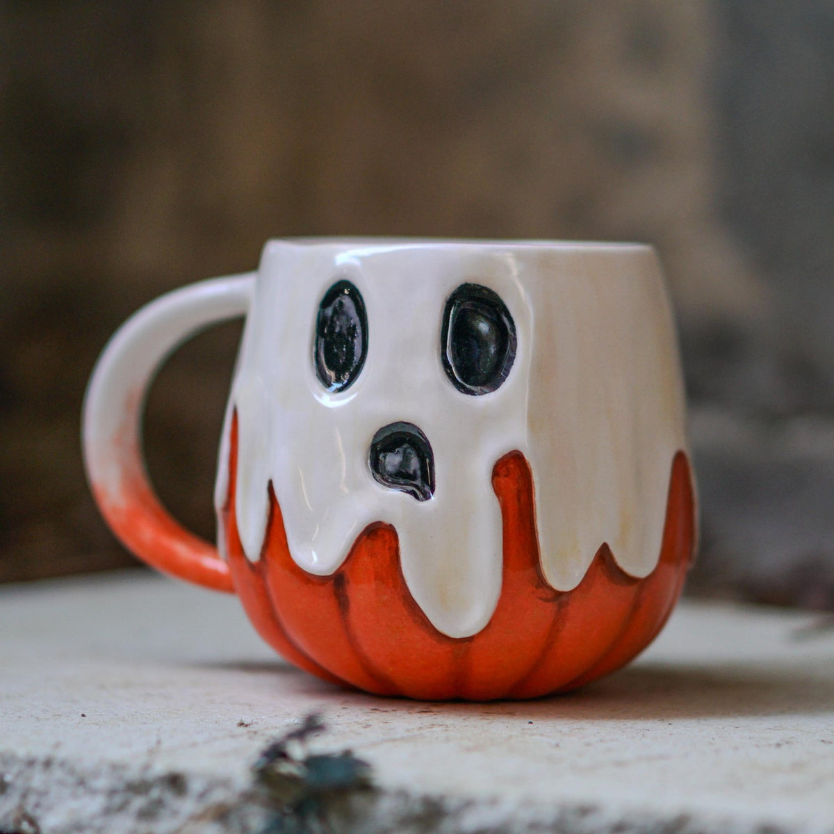 Halloween Pumpkin Mug - Pottery Pumpkin, Pumkin and Ghost Ceramic Mug - NO US TARIFFS