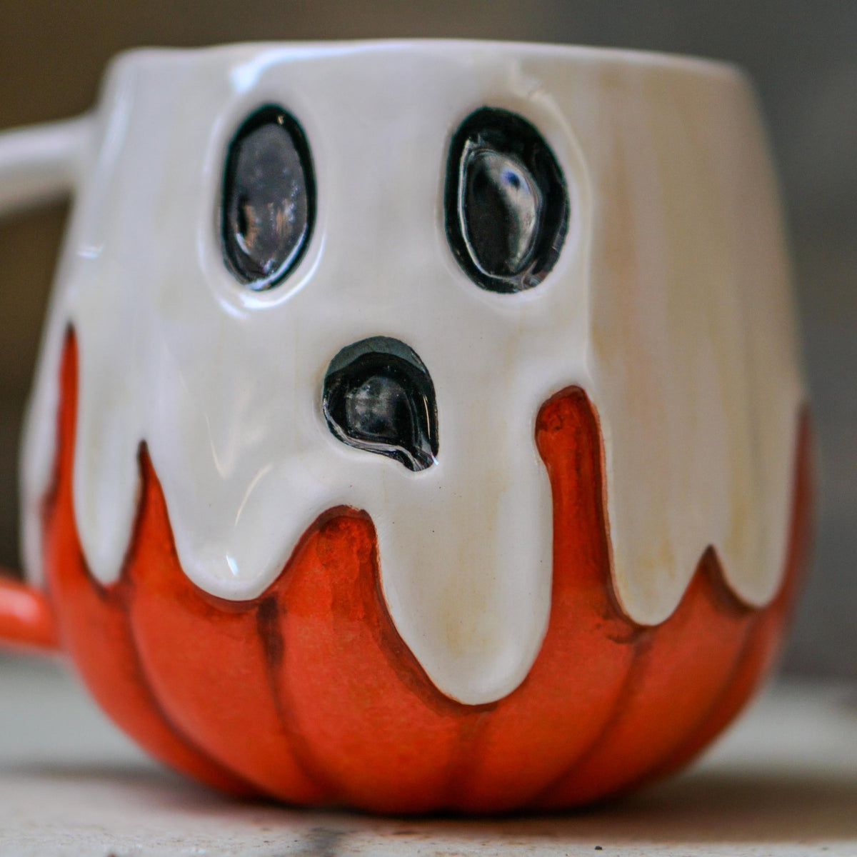 Halloween Pumpkin Mug - Pottery Pumpkin, Pumkin and Ghost Ceramic Mug - NO US TARIFFS