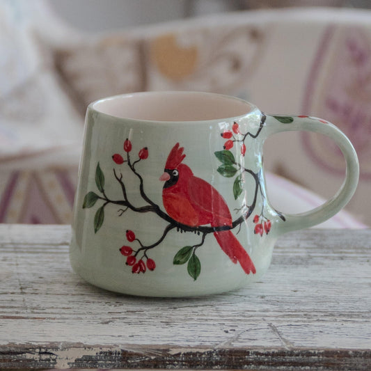 Hand-Painted Cardinal Mug: Ceramic Coffee Cup, Nature Lover Gift