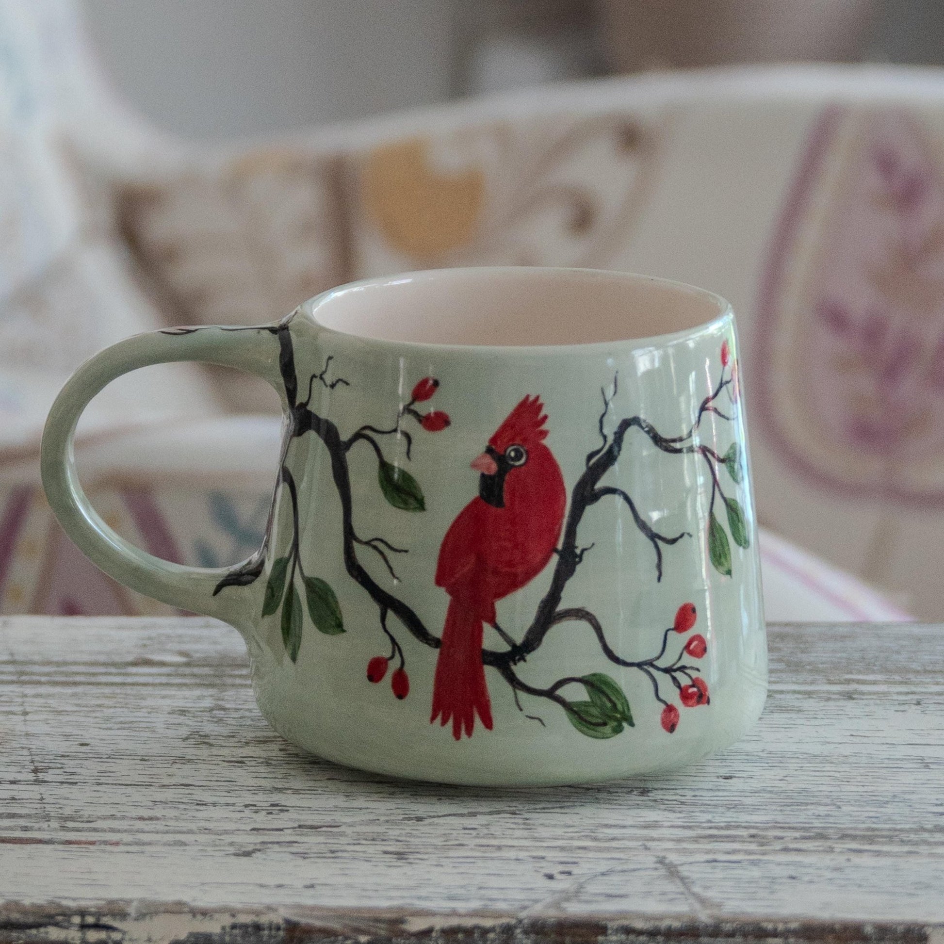 Hand-Painted Cardinal Mug: Ceramic Coffee Cup, Nature Lover Gift