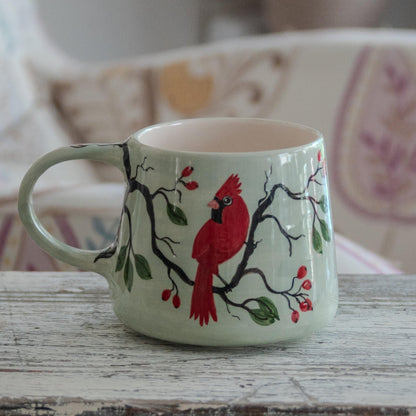 Hand-Painted Cardinal Mug: Ceramic Coffee Cup, Nature Lover Gift