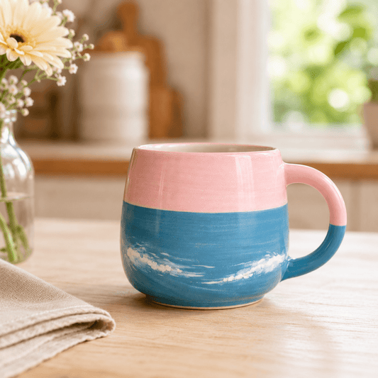 Hand Painted Cat Ceramic Mug | Sunset Ocean Cup