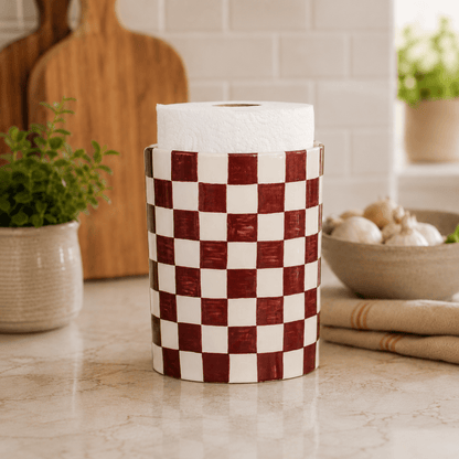 Hand Painted Checkered Ceramic Paper Towel Holder
