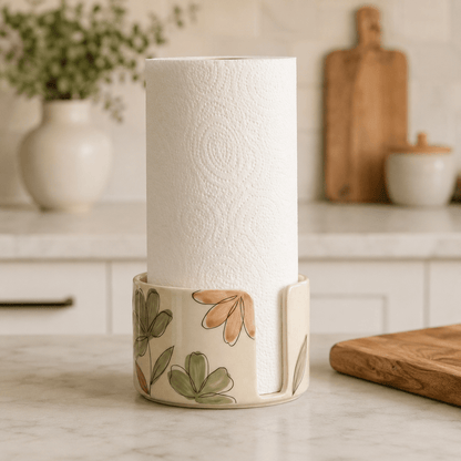 Hand Painted Floral Ceramic Paper Towel Holder - Watercolor Flower