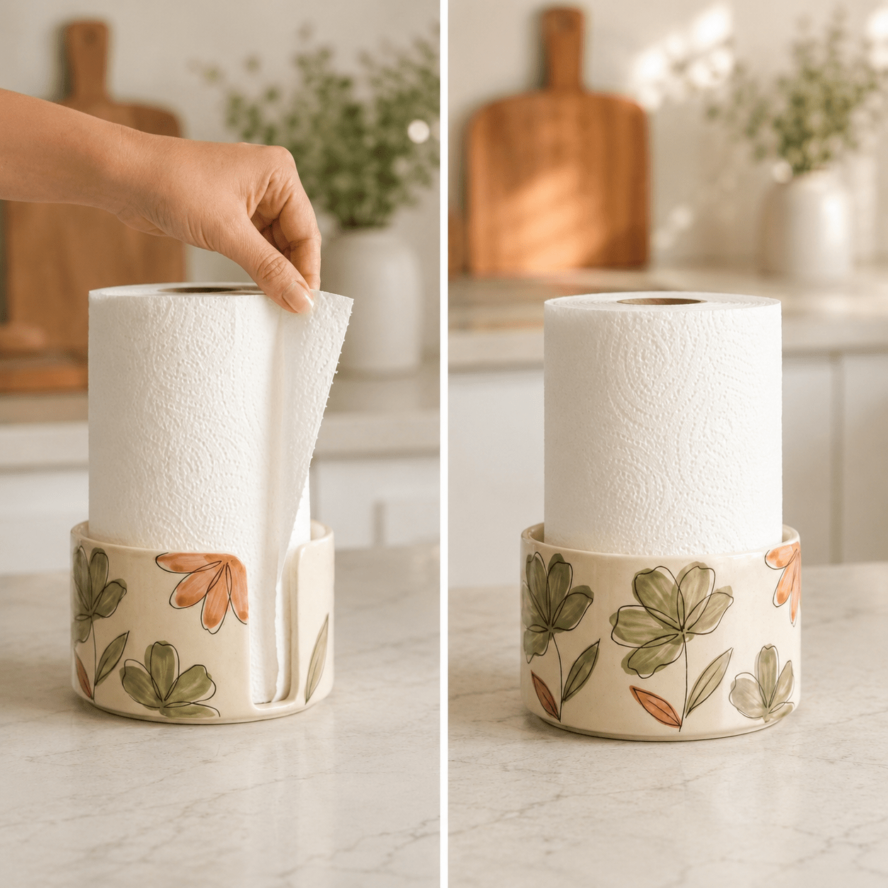 Hand Painted Floral Ceramic Paper Towel Holder - Watercolor Flower
