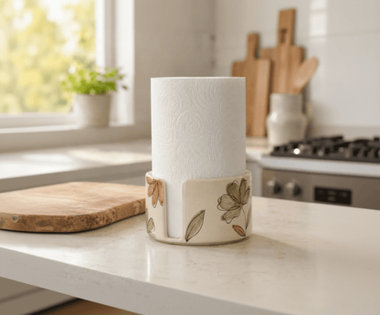 Hand Painted Floral Ceramic Paper Towel Holder - Watercolor Flower