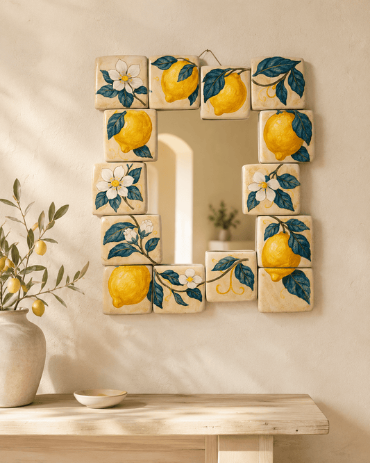 Hand Painted Lemon Ceramic Tile Mirror | Wall Decor
