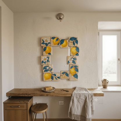 Hand Painted Lemon Ceramic Tile Mirror | Wall Decor
