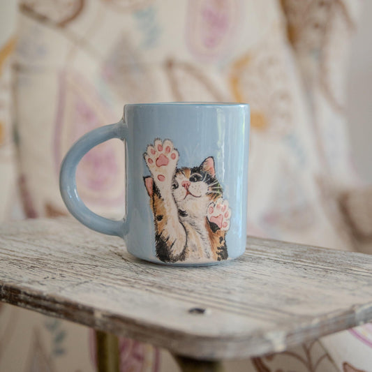 Handmade Calico Cat Mug: Whimsical Ceramic Coffee Cup