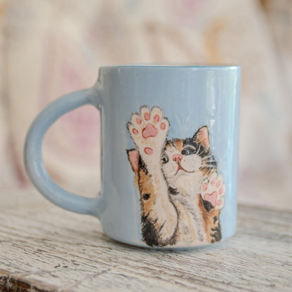 Handmade Calico Cat Mug: Whimsical Ceramic Coffee Cup