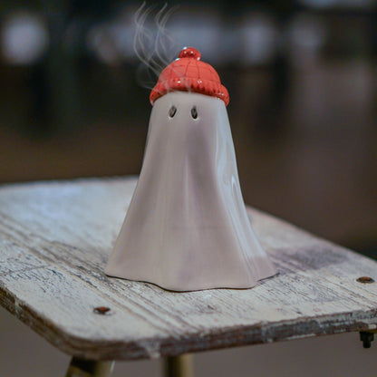 Handmade Ceramic Ghost Incense Holder: Whimsical Halloween Decor