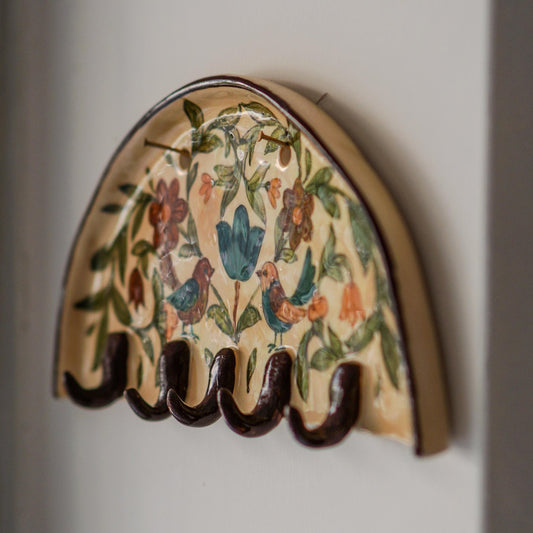 Handmade Ceramic Key Rack: Bird & Floral Vintage Home Decor