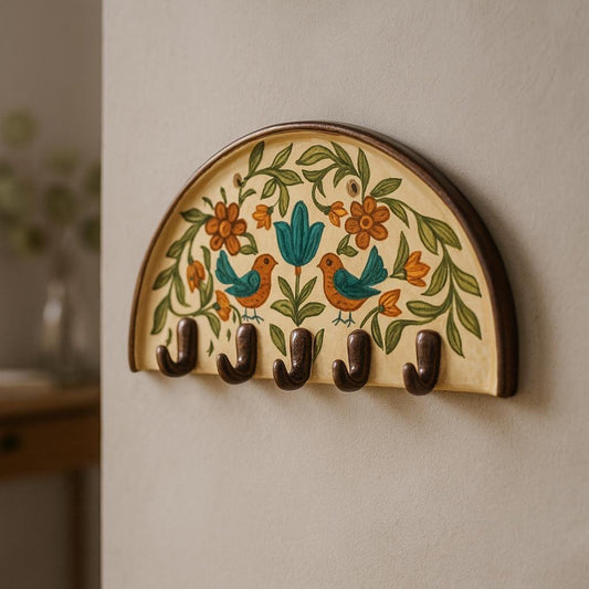 Handmade Ceramic Key Rack: Bird & Floral Vintage Home Decor