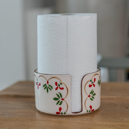 Handmade Ceramic Paper Towel Holder: Floral Holiday Kitchen Decor