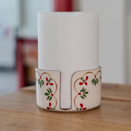 Handmade Ceramic Paper Towel Holder: Floral Holiday Kitchen Decor