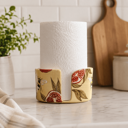 Handmade Ceramic Pomegranate Paper Towel Holder: Freestanding Kitchen Decor