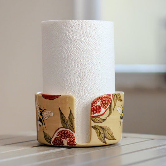 Handmade Ceramic Pomegranate Paper Towel Holder: Freestanding Kitchen Decor