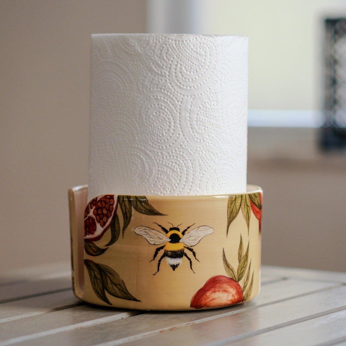 Handmade Ceramic Pomegranate Paper Towel Holder: Freestanding Kitchen Decor
