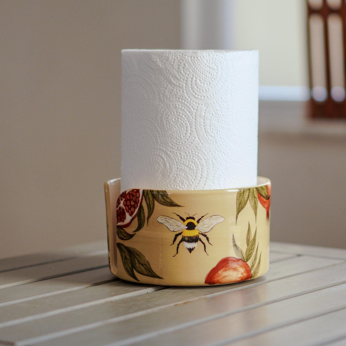 Handmade Ceramic Pomegranate Paper Towel Holder: Freestanding Kitchen Decor