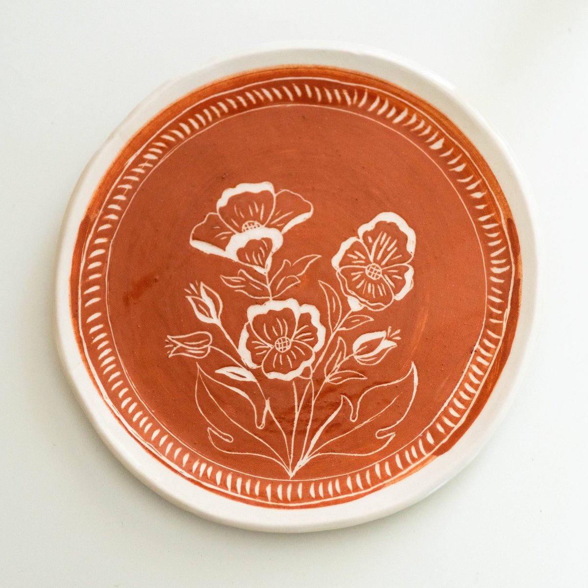 Handmade Dinnerware, Floral Plate Set, Terracotta Ceramic Dinnerware, Elegant Dinner Plates