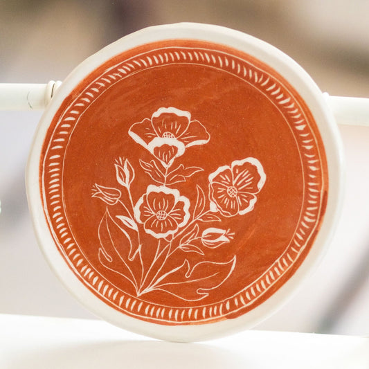 Handmade Dinnerware, Floral Plate Set, Terracotta Ceramic Dinnerware, Elegant Dinner Plates