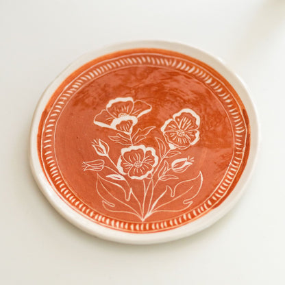 Handmade Dinnerware, Floral Plate Set, Terracotta Ceramic Dinnerware, Elegant Dinner Plates