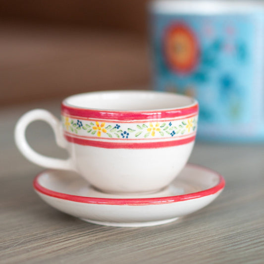 Handmade Espresso Cup - Ceramic Coffee Cup, Coffee Mug, Flower Decorated Mug, Flower Drinkware, Mom Gift