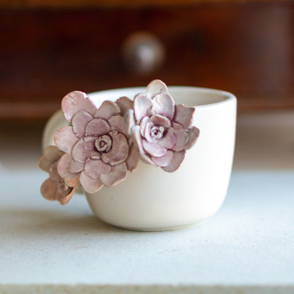 Handmade Floral Ceramic Coffee Mug: 3D Flower Applique